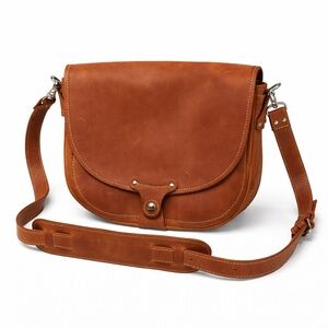 Vintage Cognac Leather Equestrian Saddle Bag Crossbody